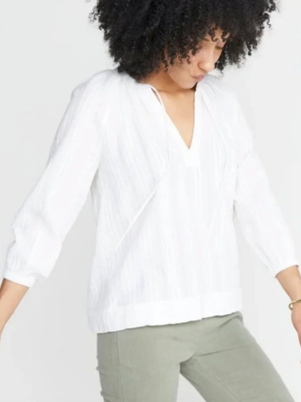 Marine Layer Penny Tie Front Peasant Top